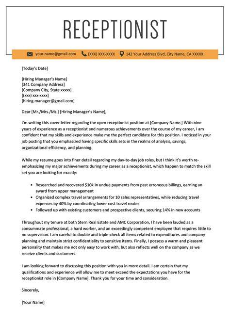 How To Create A Cover Letter For A Receptionist Job