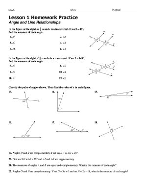 Parallel lines angle relationships worksheet picture