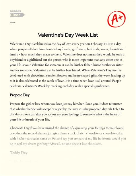 Short Essays About Valentine's Day