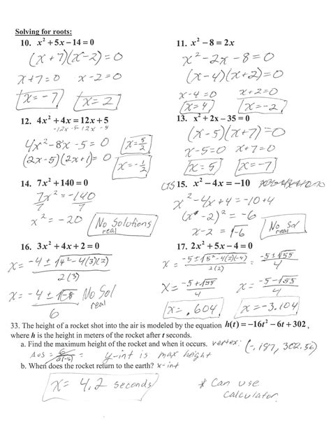 Quadratic problems worksheet picture