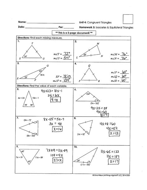 Triangle congruence worksheet answer key image